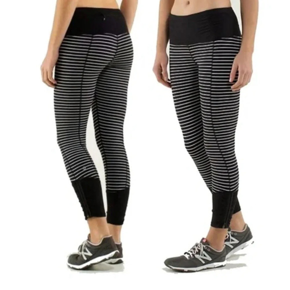 Lululemon Runday Crops Parallel Stripe Black & White Athletic Leggings Size 2 - Picture 2 of 8